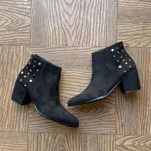 NIB Anthropologie faux suede black bootie stars
